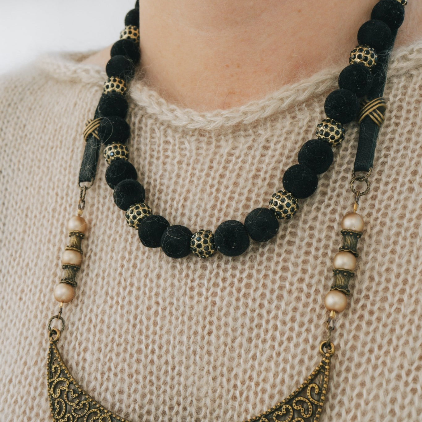 Black Velvet & Gold Bead Necklace 1BHBella Smith DesignsNecklaces