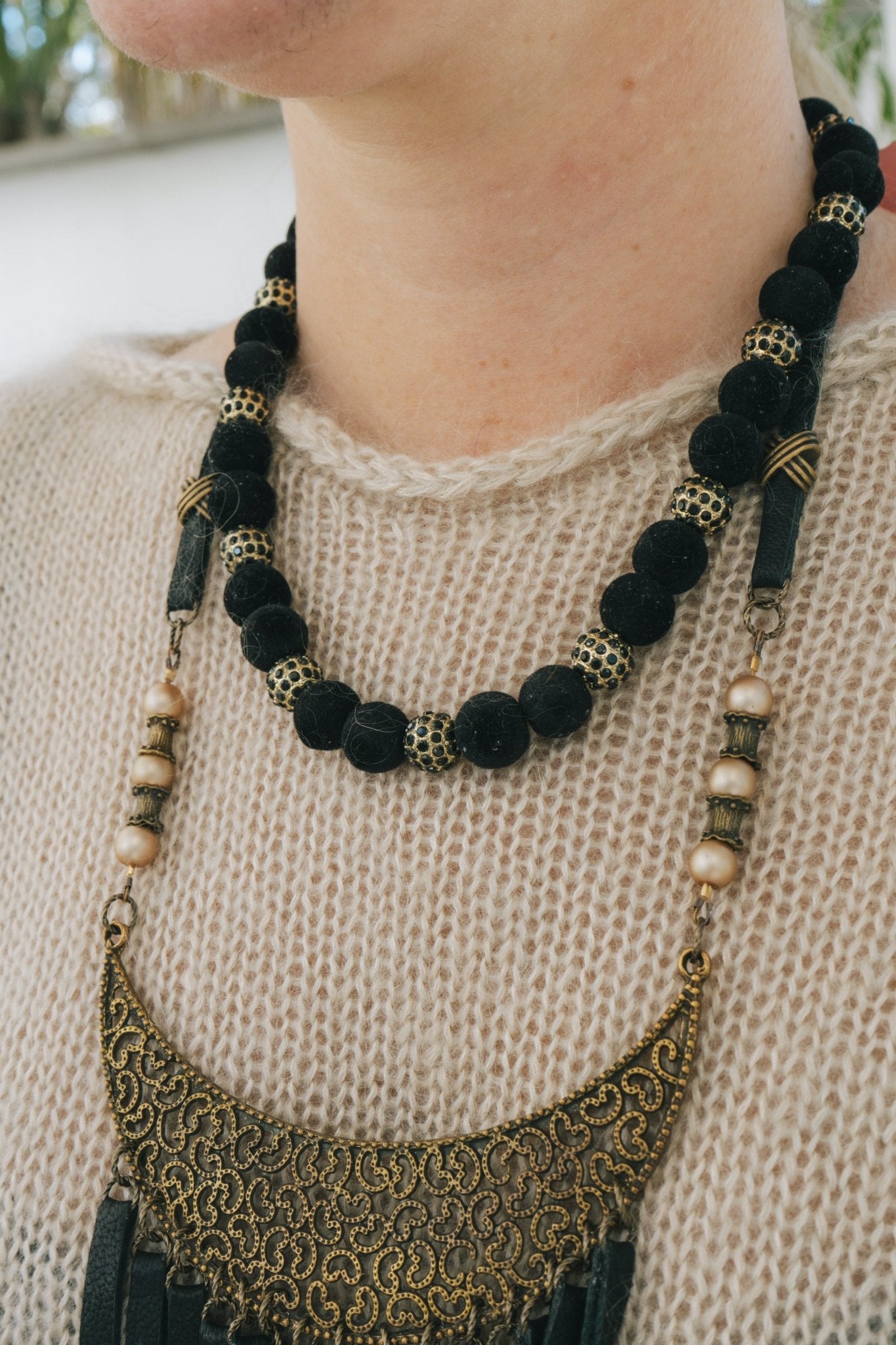 Black Velvet & Gold Bead Necklace 1BHBella Smith DesignsNecklaces