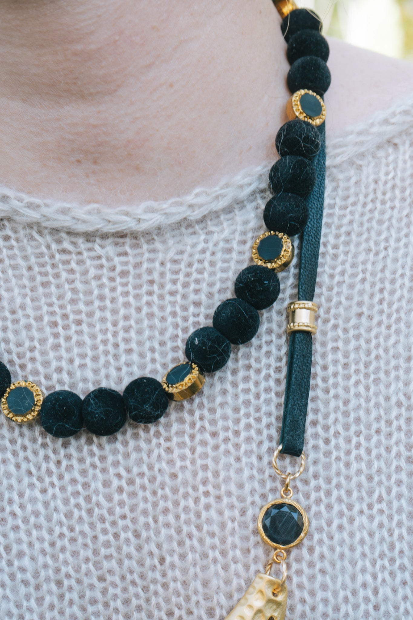 Black Velvet & Gold Octagonal Bead Necklace 16BHBella Smith DesignsNecklaces