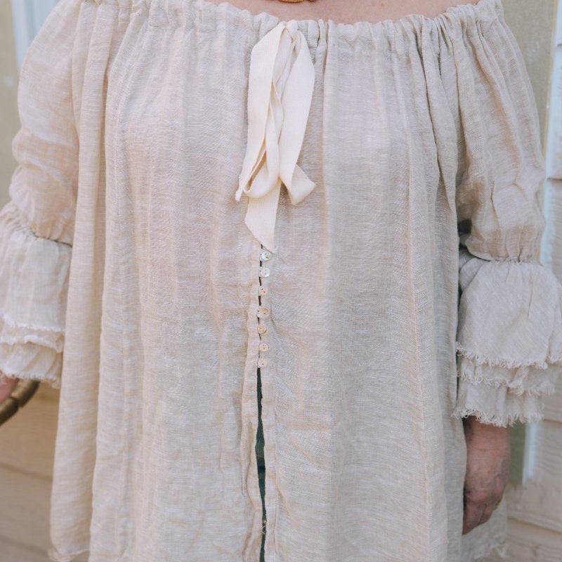 Button Back Blouse- Natural LinenAmano by Lorena Laing