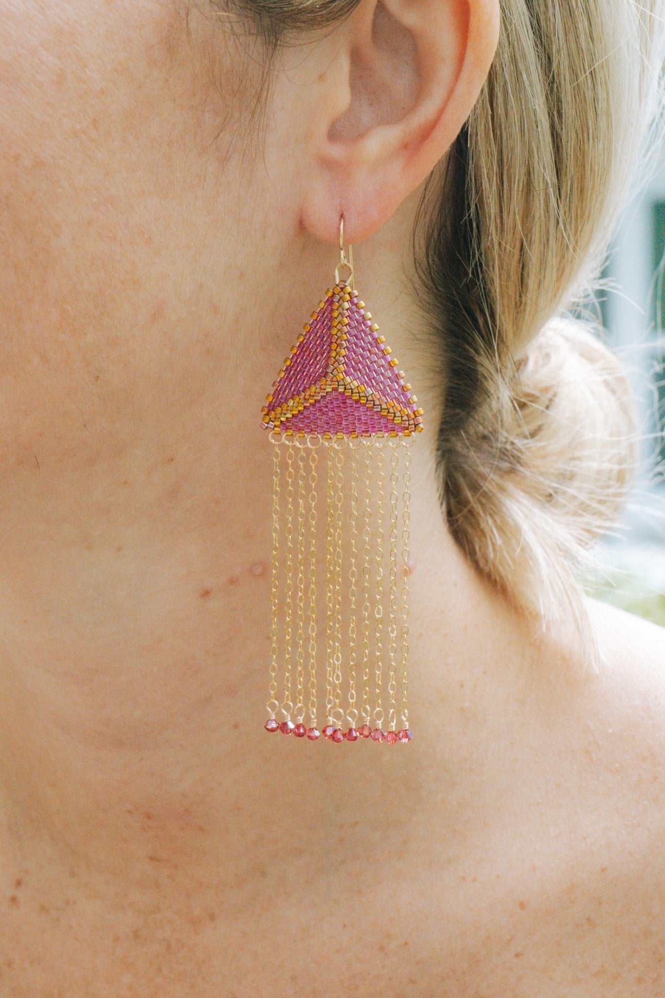 Chain Fringe Triangle Earrings- Hot PinkDebra PyeattEarrings