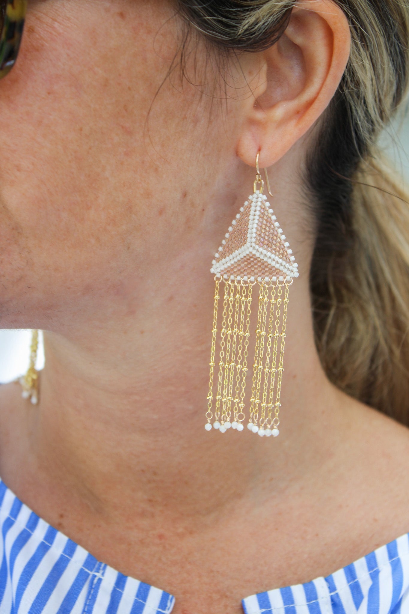 Chain Fringe Triangle Earrings - Mother of PearlDebra PyeattEarrings