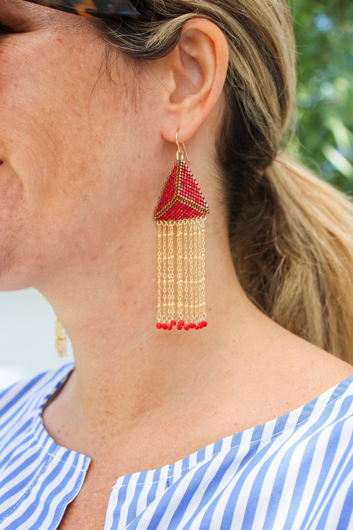 Chain Fringe Triangle Earrings - Red CoralDebra PyeattEarrings