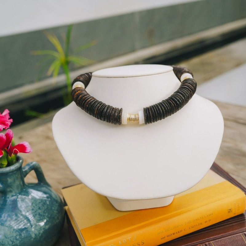 Coconut Bead, Pearl & Gold Accent Choker NecklaceRobin JacksonNecklaces