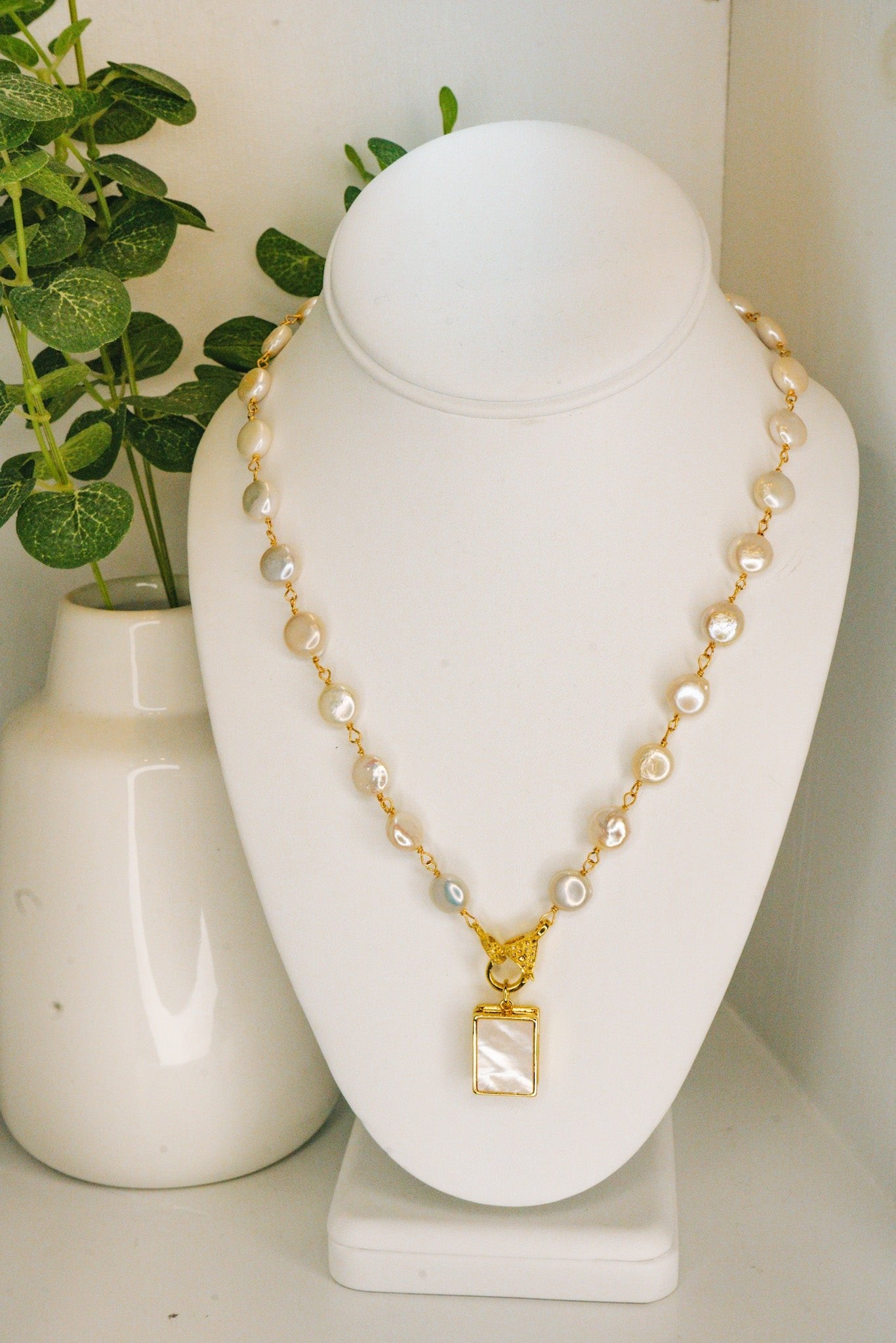 Coin Freshwater Pearls w Moonstone Locket PendantBeth ZinkNecklace