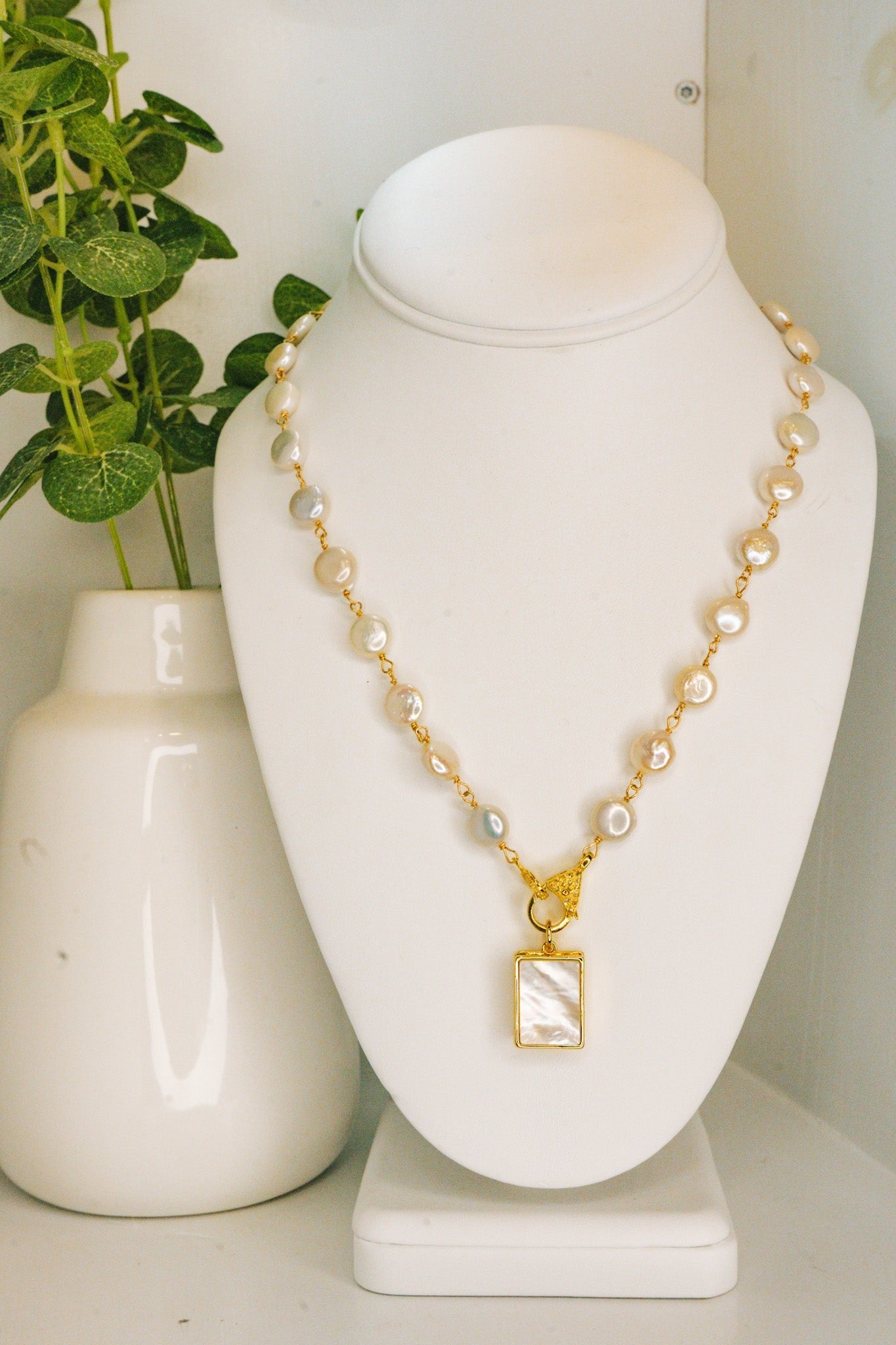 Coin Freshwater Pearls w Moonstone Locket PendantBeth ZinkNecklace