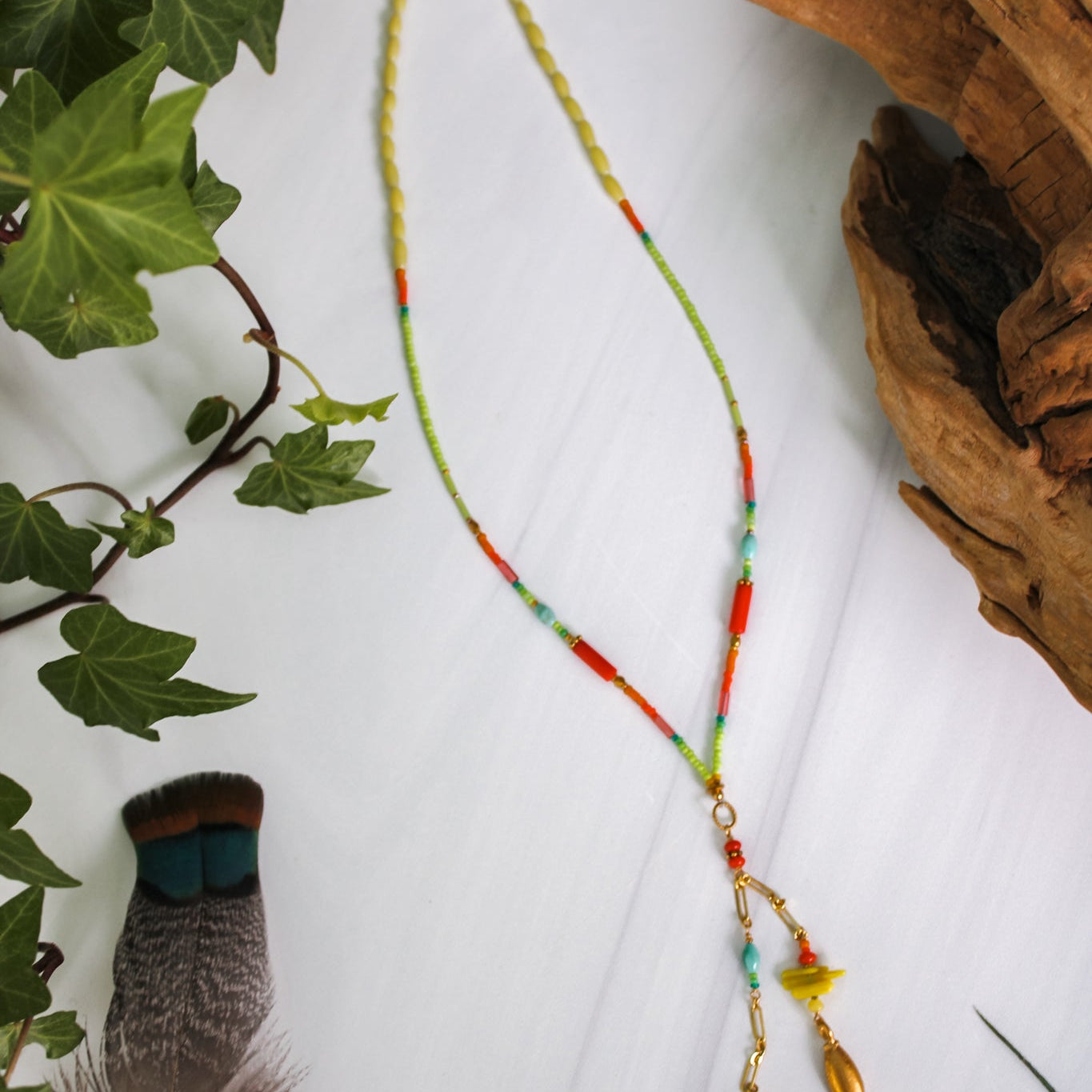 Coral and Turquoise Y-Necklace #6021ChipitaNecklaces