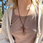 Dark Fossil Pendant Leather Necklace*Fosilart*Necklace