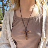 Dark Fossil Pendant Leather Necklace*Fosilart*Necklace