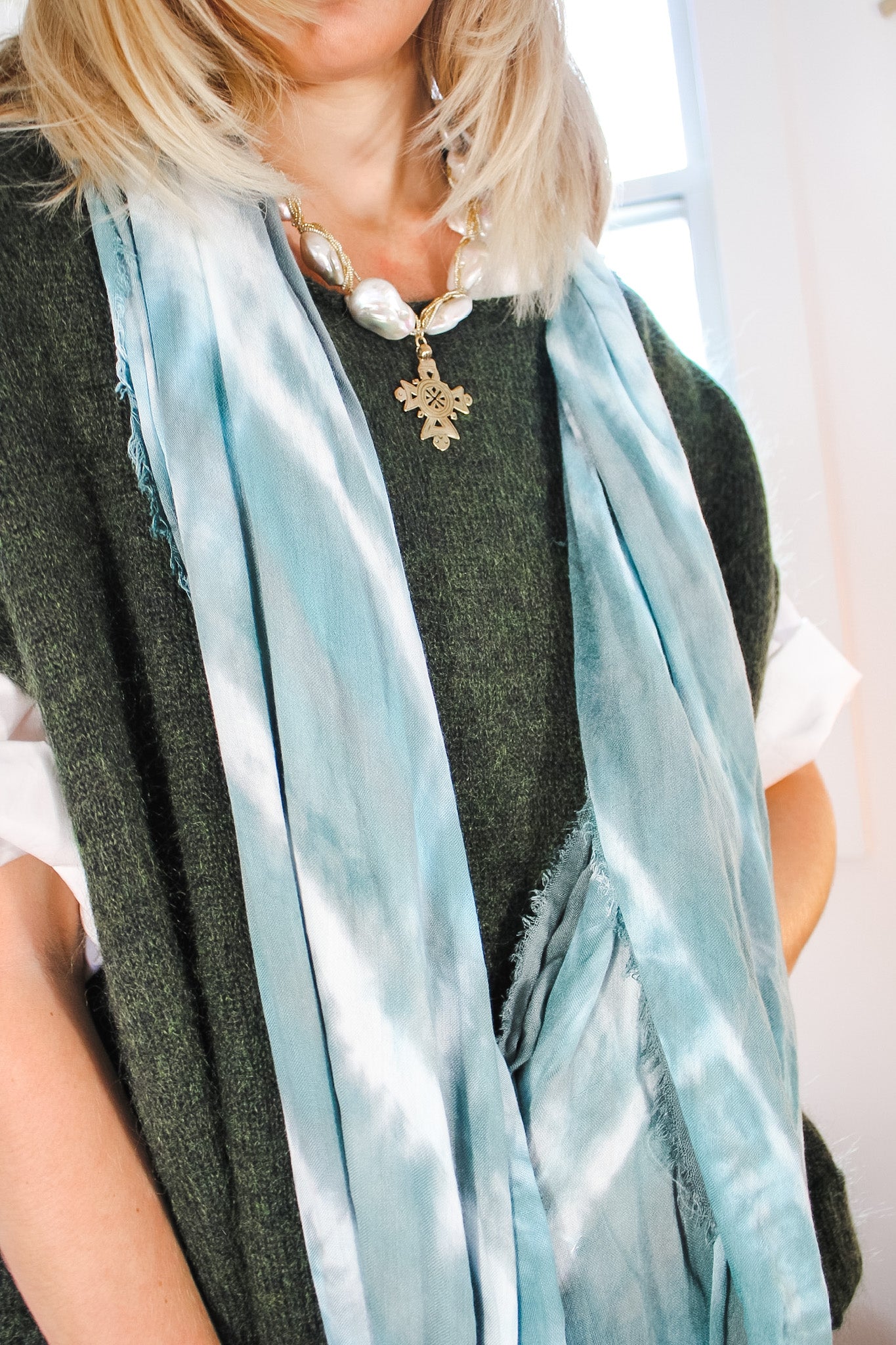 Double Knot Scarf - Grey/Turquoisefig & bellaScarf