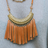 Egyptian Orange & Gold Short Leather Tassel Necklace 14SFHBella Smith DesignsNecklaces