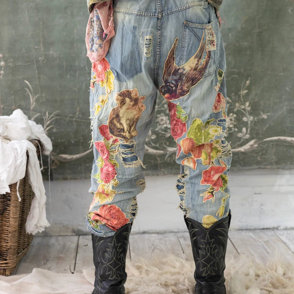 Floral Applique Miner Denim Pants 371 - Washed IndigoMagnolia PearlPants