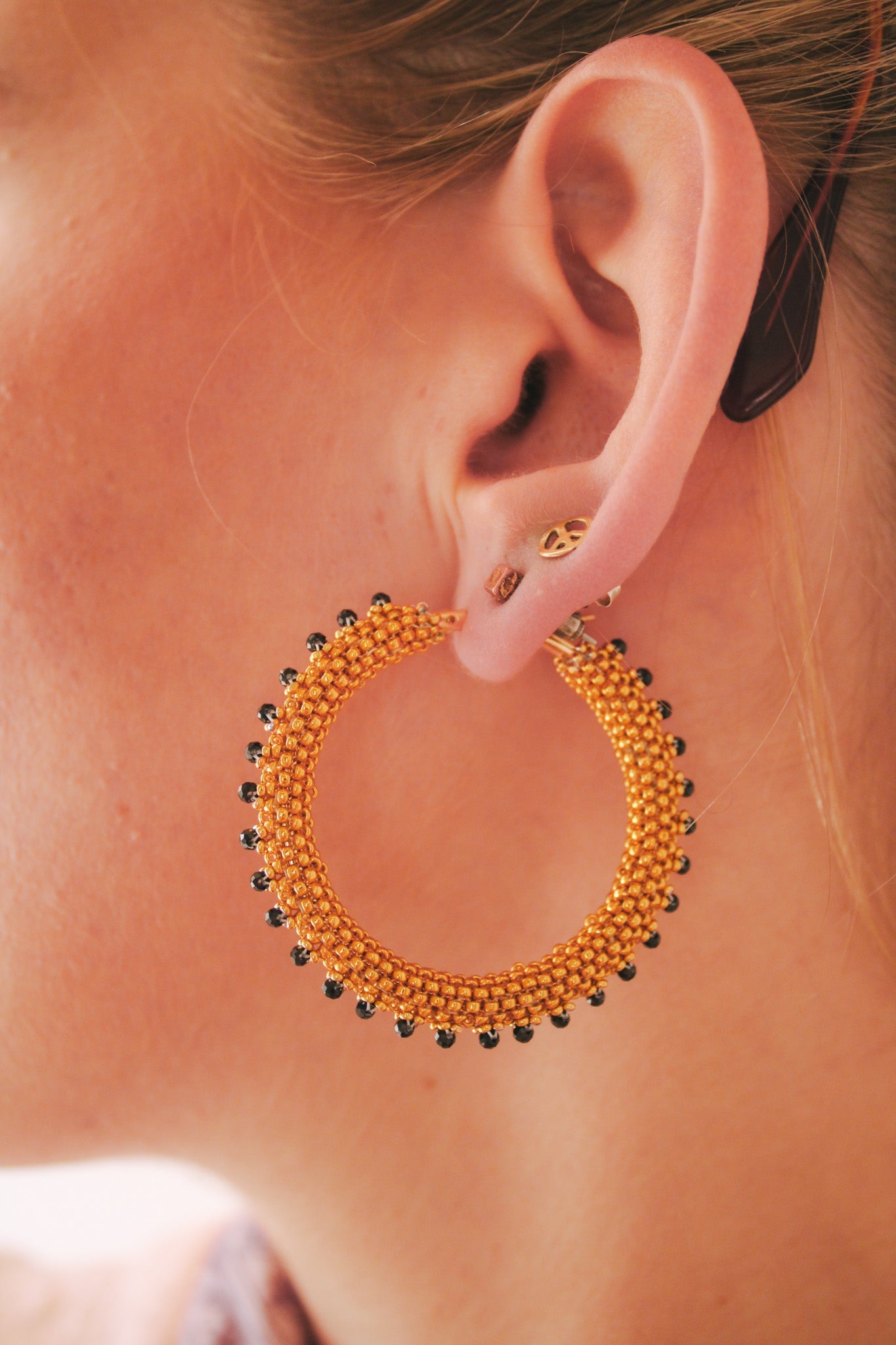 Gold Beaded Hoop- Black SpinelDebra PyeattEarrings