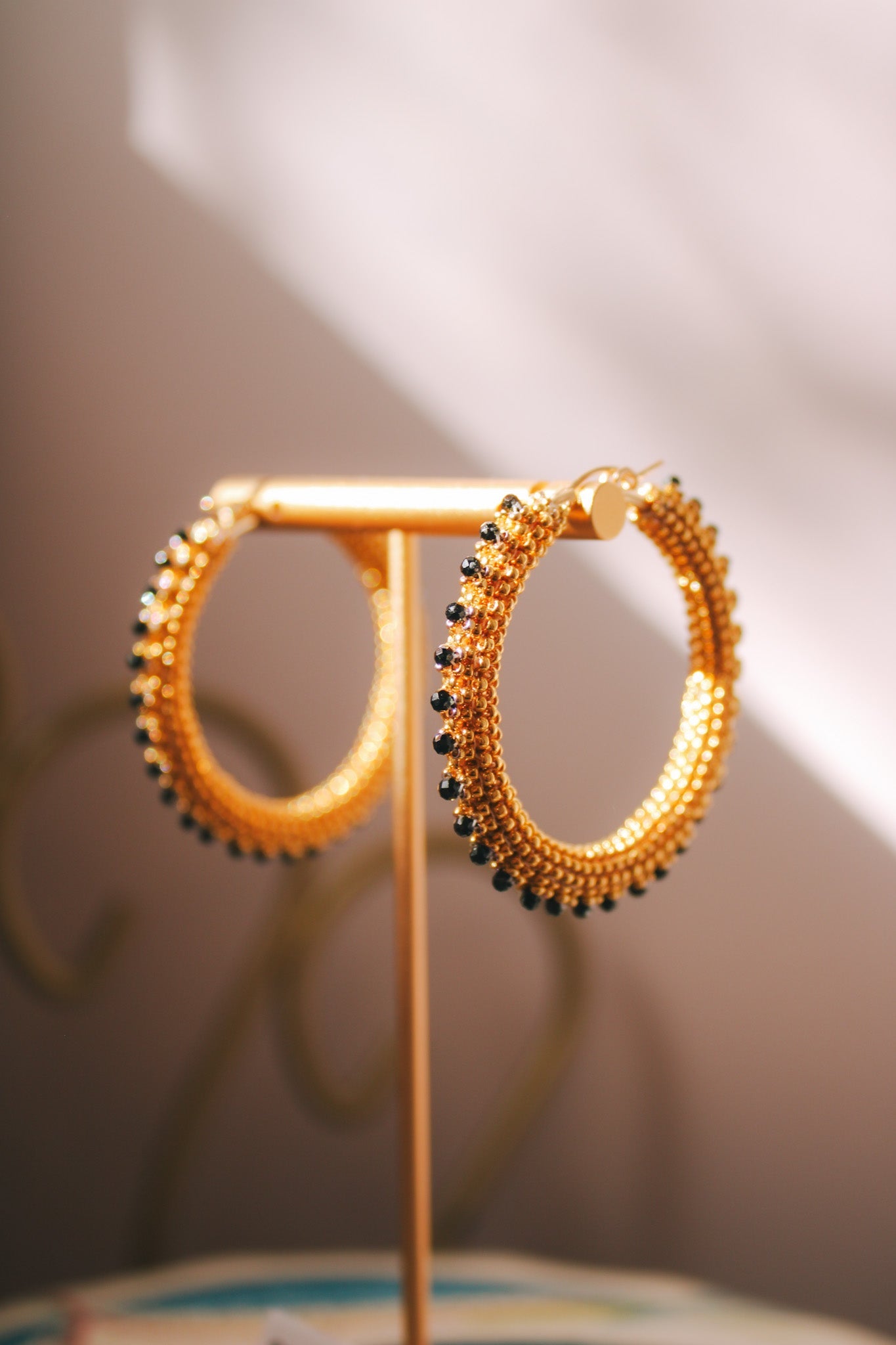 Gold Beaded Hoop- Black SpinelDebra PyeattEarrings