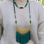 Gold & Hunter Green Short Leather Tassel Necklace 7SFHBella Smith DesignsNecklaces