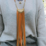 Gold & Orange Leather Tassel Necklace 7LHBella Smith DesignsNecklaces