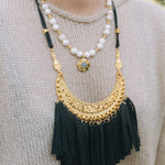 Gold & Velvet Black Short Leather Tassel Necklace 9SFHBella Smith DesignsNecklaces