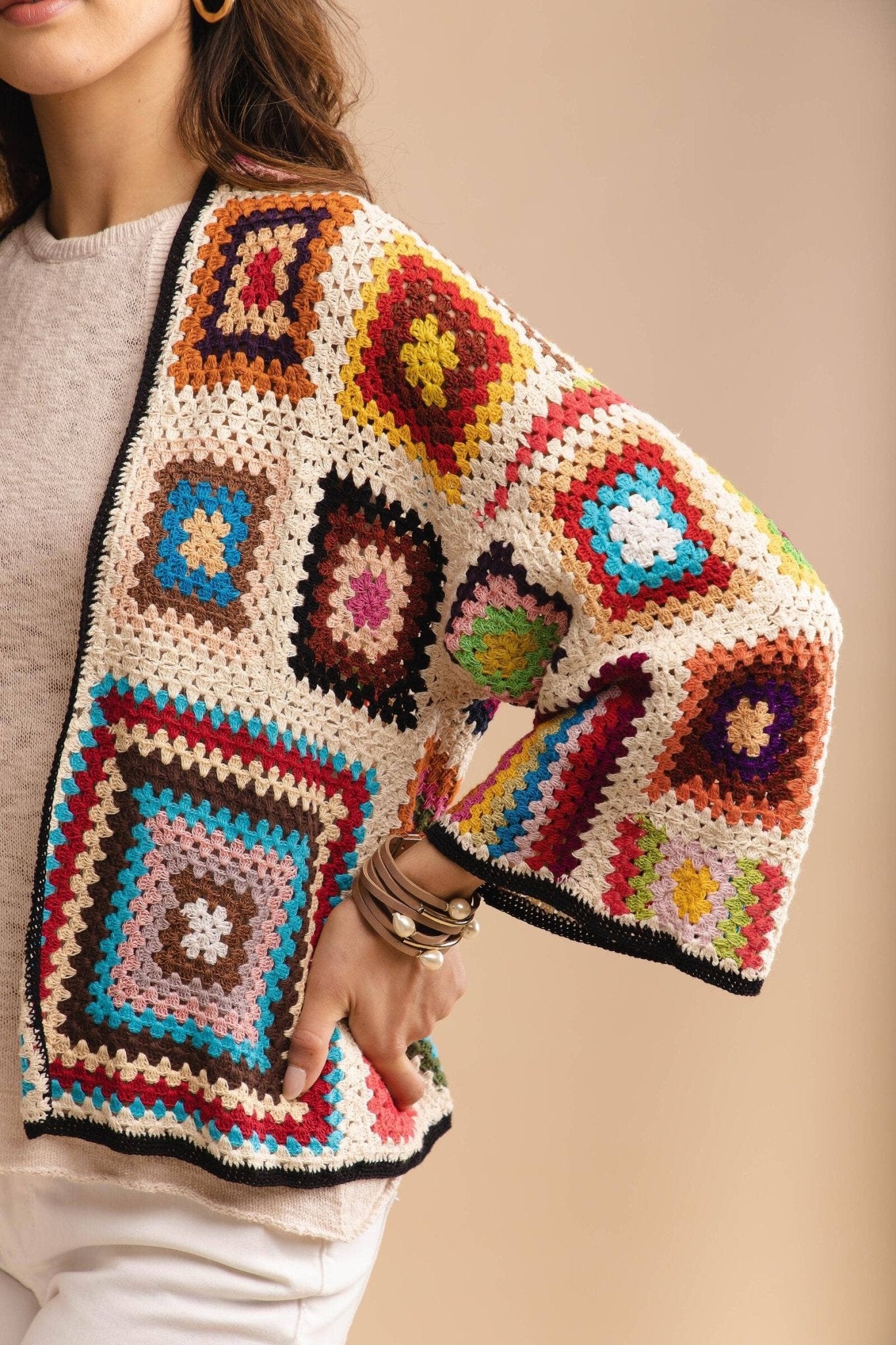 Granny Multi Square Crochet Short JacketSAACHICoats & Jackets