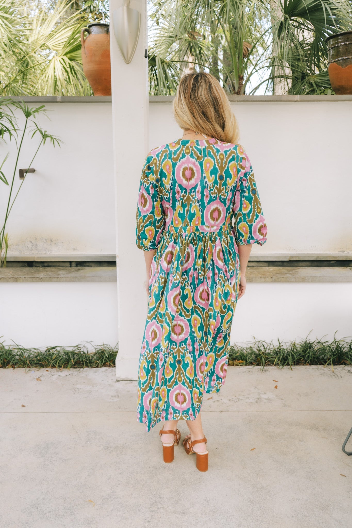 Ikat Block Print Dress - Green/PinkThe Kimono HouseDresses