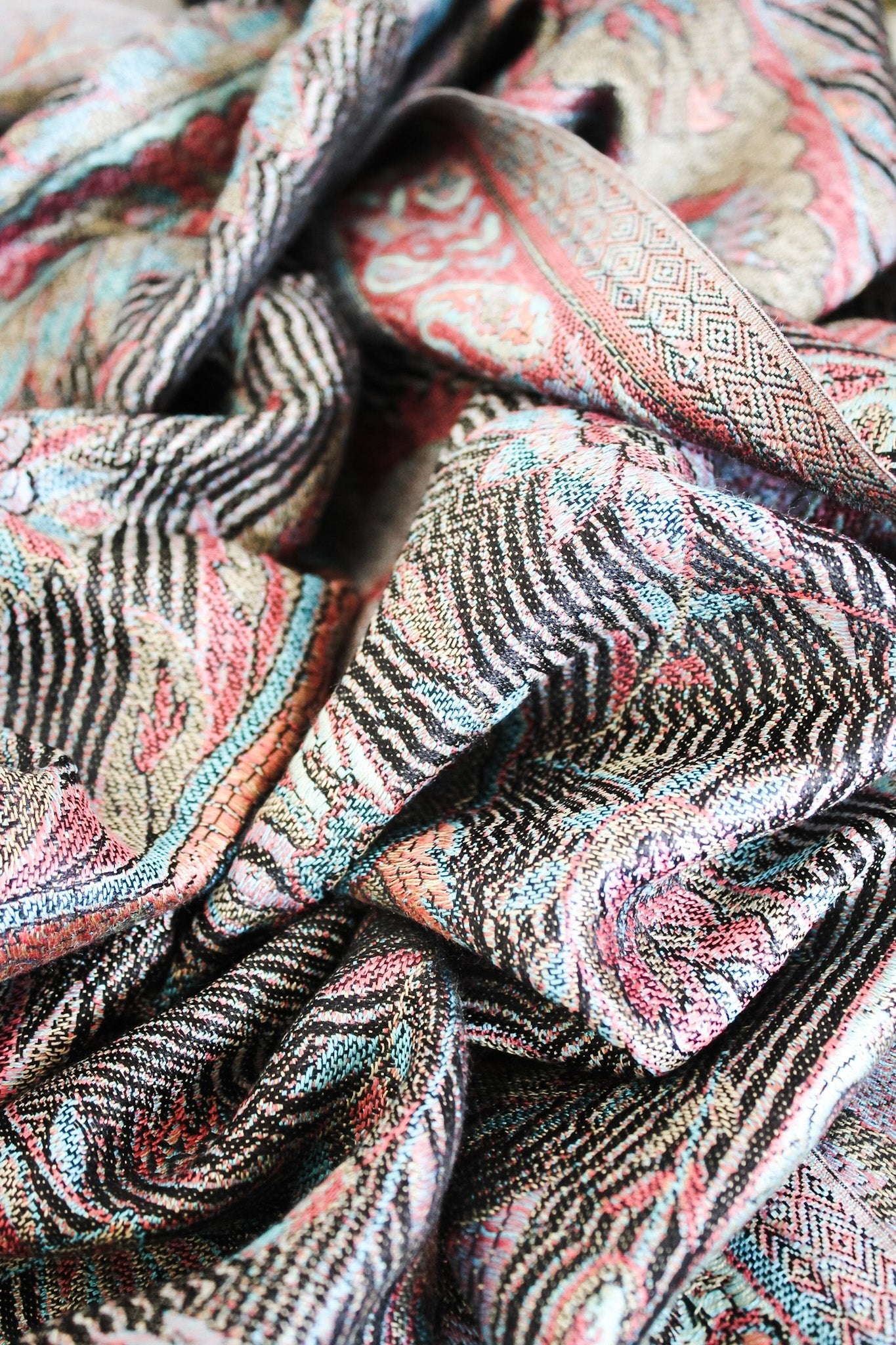 Intricate Black & Colored Woven Silk ScarfRare FindsScarf