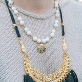 Ivory Quartz & Gold Bead Labradorite Pendant Necklace 14BHBella Smith DesignsNecklaces