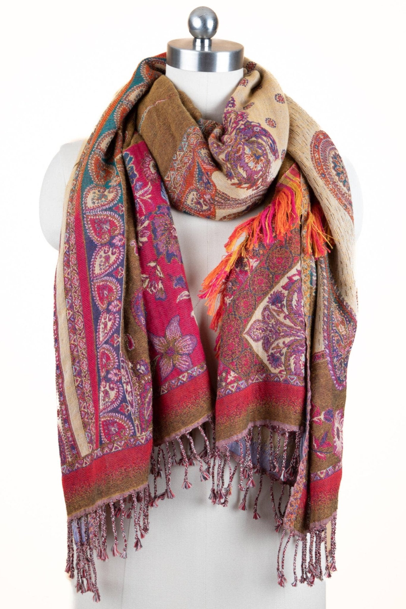 Jacquard Mixed Floral Paisley Fringed ScarfSAACHIScarves
