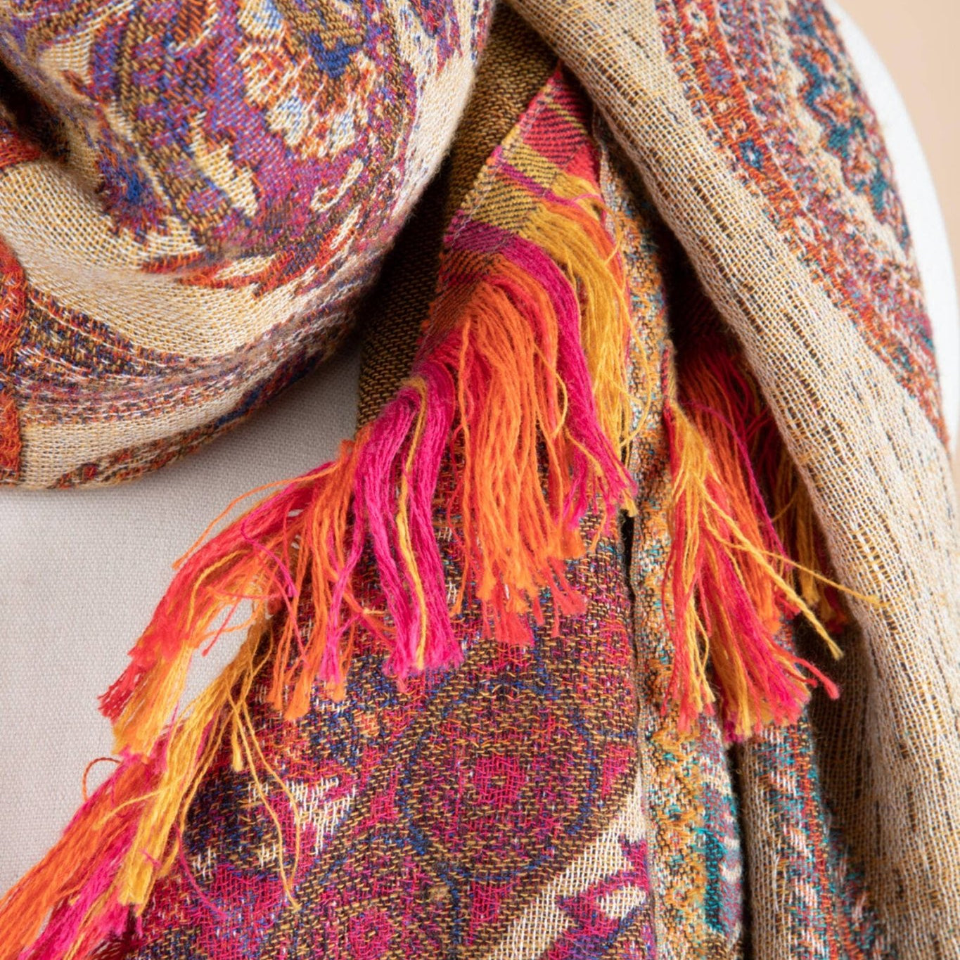 Jacquard Mixed Floral Paisley Fringed ScarfSAACHIScarves