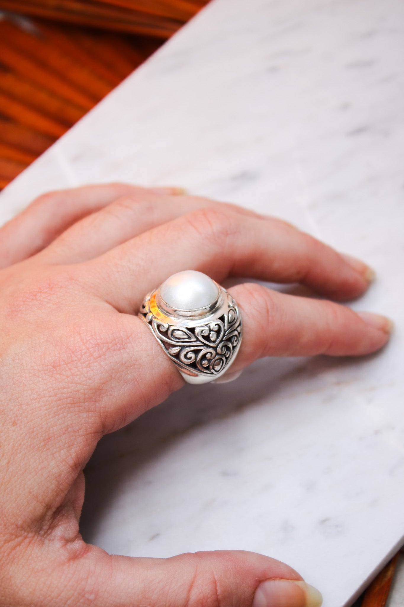 Large Bali Silver Pearl Ring (2 Colors)JinjaRing