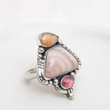 Mirage Ring: Oregon Sunstone, Willow Creek Jasper & Pink Tourmaline Size 7.5Mahka JewelryRings