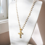 Moonstone Cross, Pearls, Pave Diamond Clasp Long NecklaceBeth ZinkNecklaces