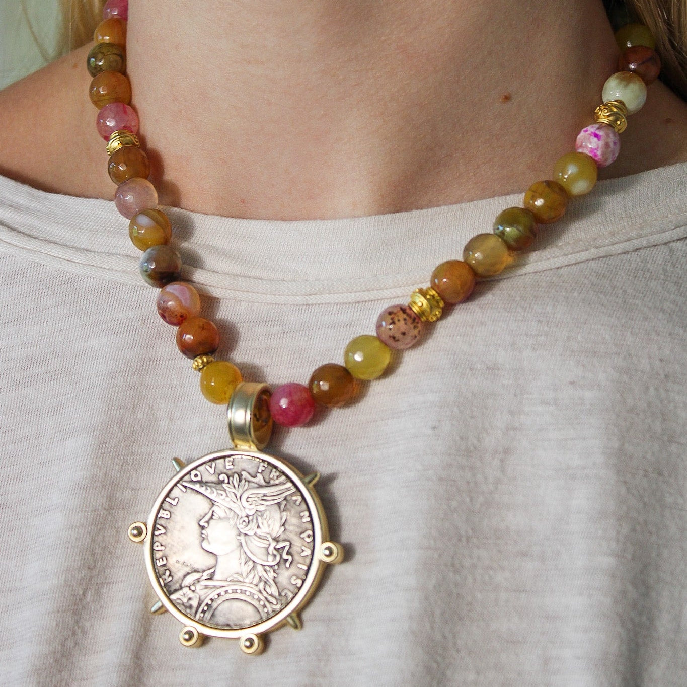 Mulit-Colored Agate and French Madagascar Pendant NecklaceBella Smith DesignsNecklace