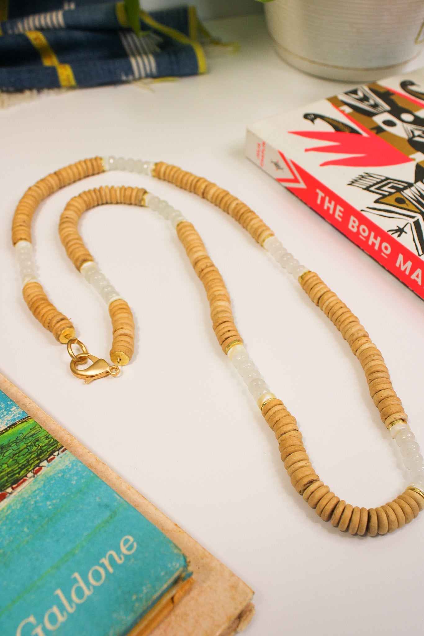 Natural Coconut Heishi Bead Necklace w Mother of Pearl DetailRobin JacksonNecklace