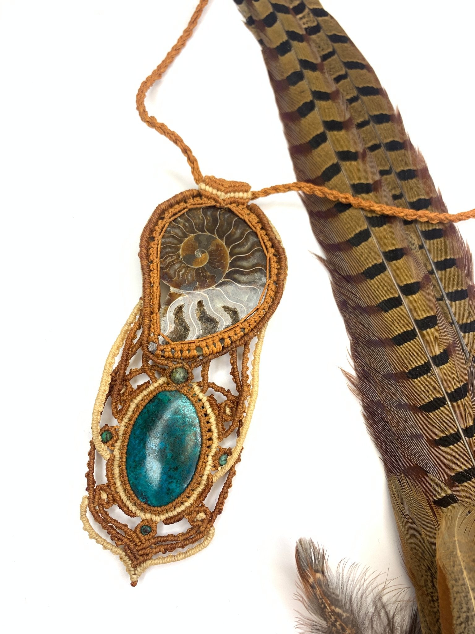 One of a Kind Macrame and Fossil NecklaceAdaArtNecklace