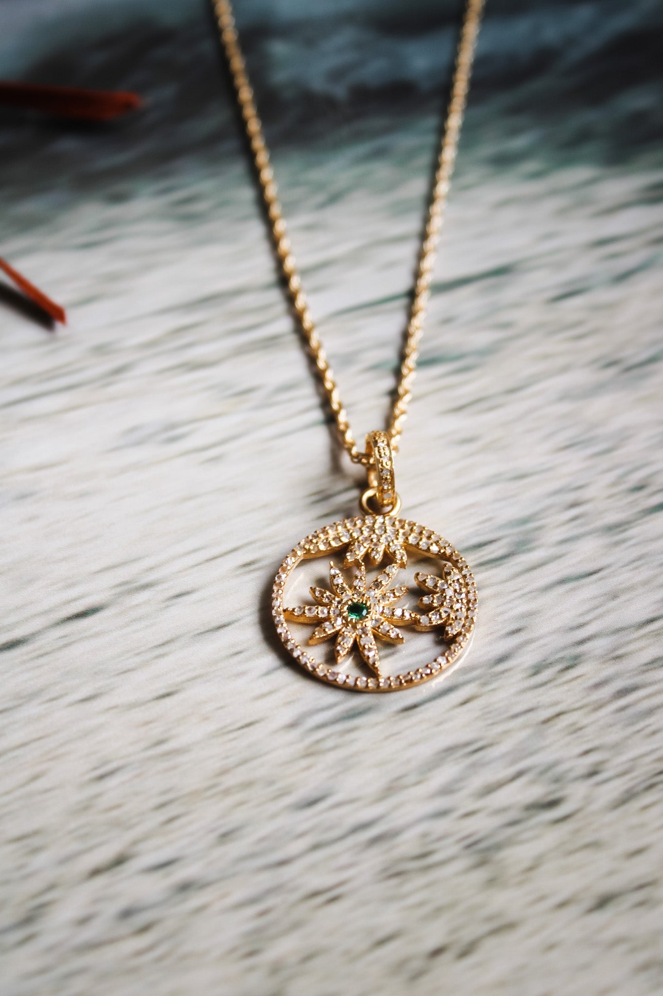 Pave Diamond Star w Emerald Pendant NecklaceBeth ZinkNecklace