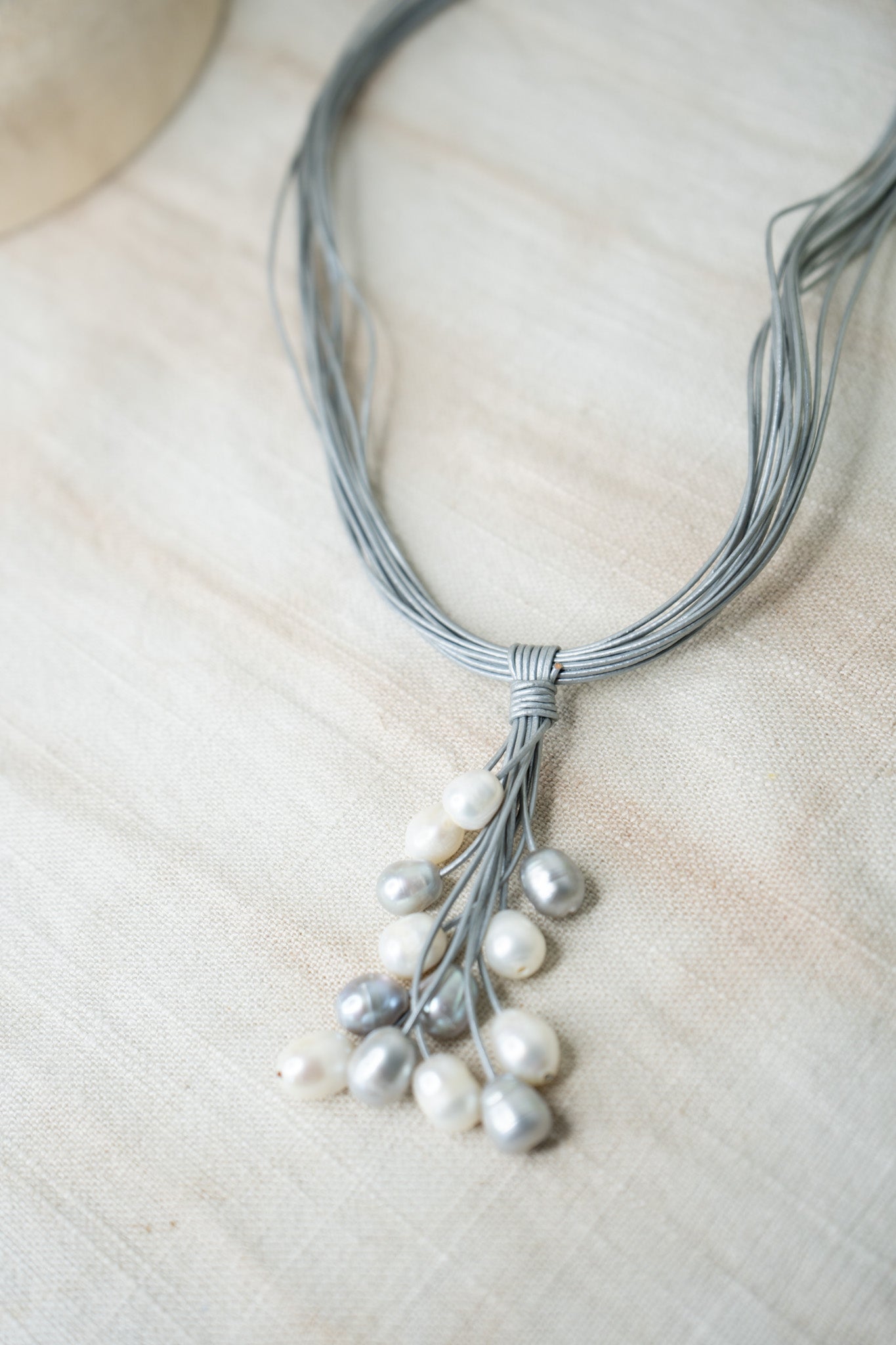 Pearl Leather Necklace - Taupe/Silver/PinkJinjaNecklace