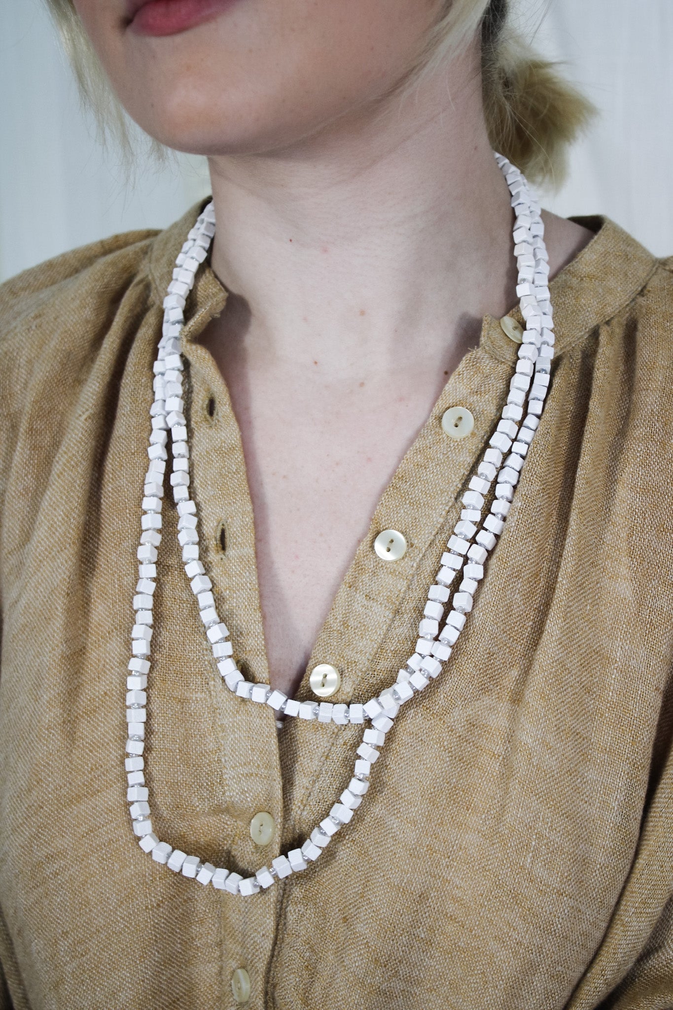 Recycled Wooden Bead Necklace - Ivory SingleJianhuiNecklace