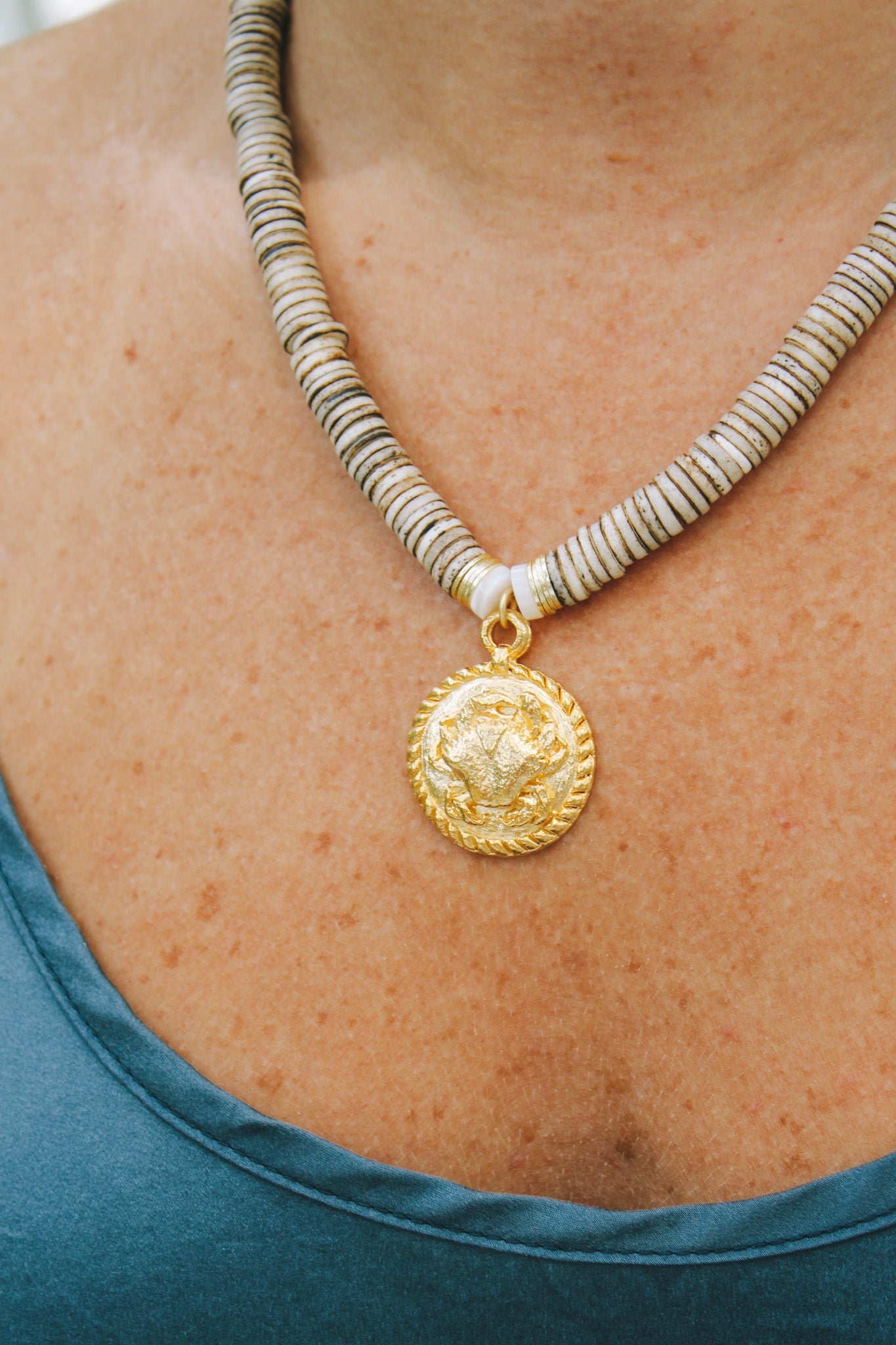 Rustic Nepal Beads & Crab Coin NecklaceRobin JacksonNecklace