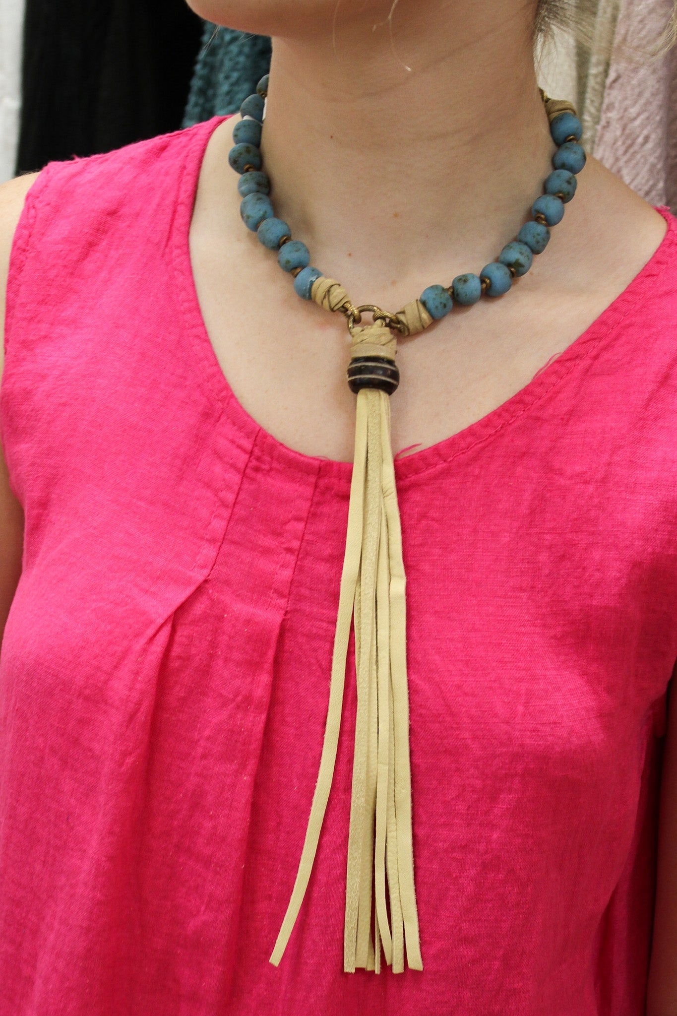 Sea Glass Tassel Necklace - Turquoise #32043Melody Vintage JewelryNecklace