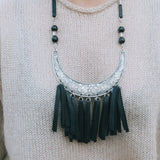 Silver & Black Jasper Short Leather Tassel Necklace 11SFHBella Smith DesignsNecklaces