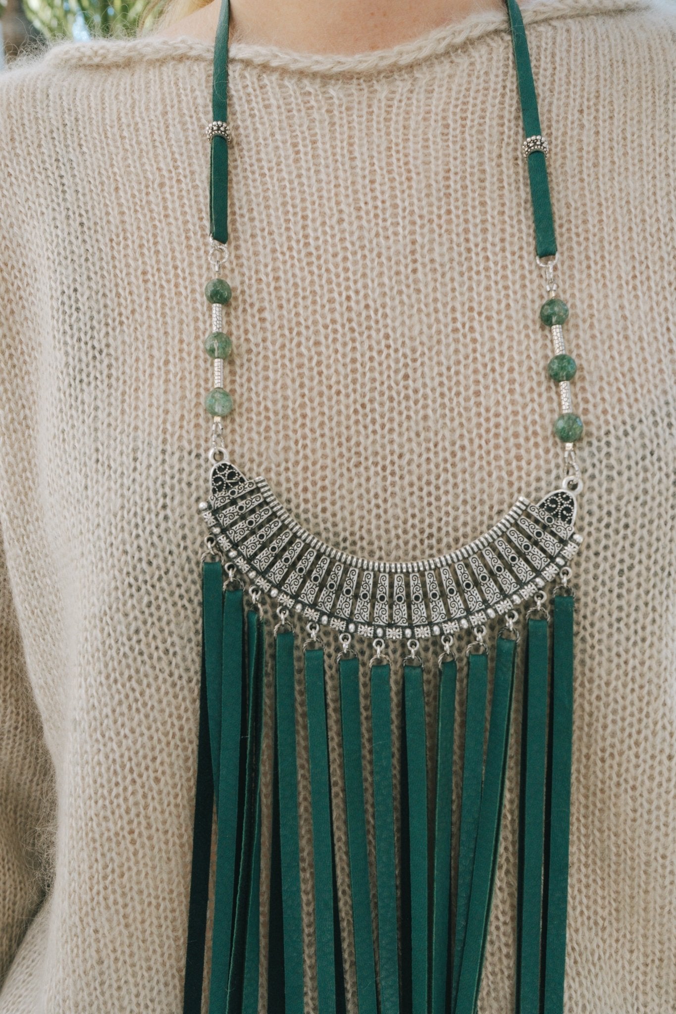 Silver & Hunter Green Leather Tassel Necklace 4LHBella Smith DesignsNecklaces