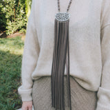 Silver Oval & Brown Leather Tassel Necklace 1LHBella Smith DesignsNecklaces