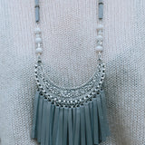 Silver & Taupe Leather Short Tassel Necklace 13FSHBella Smith DesignsNecklaces