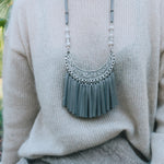 Silver & Taupe Leather Short Tassel Necklace 13FSHBella Smith DesignsNecklaces
