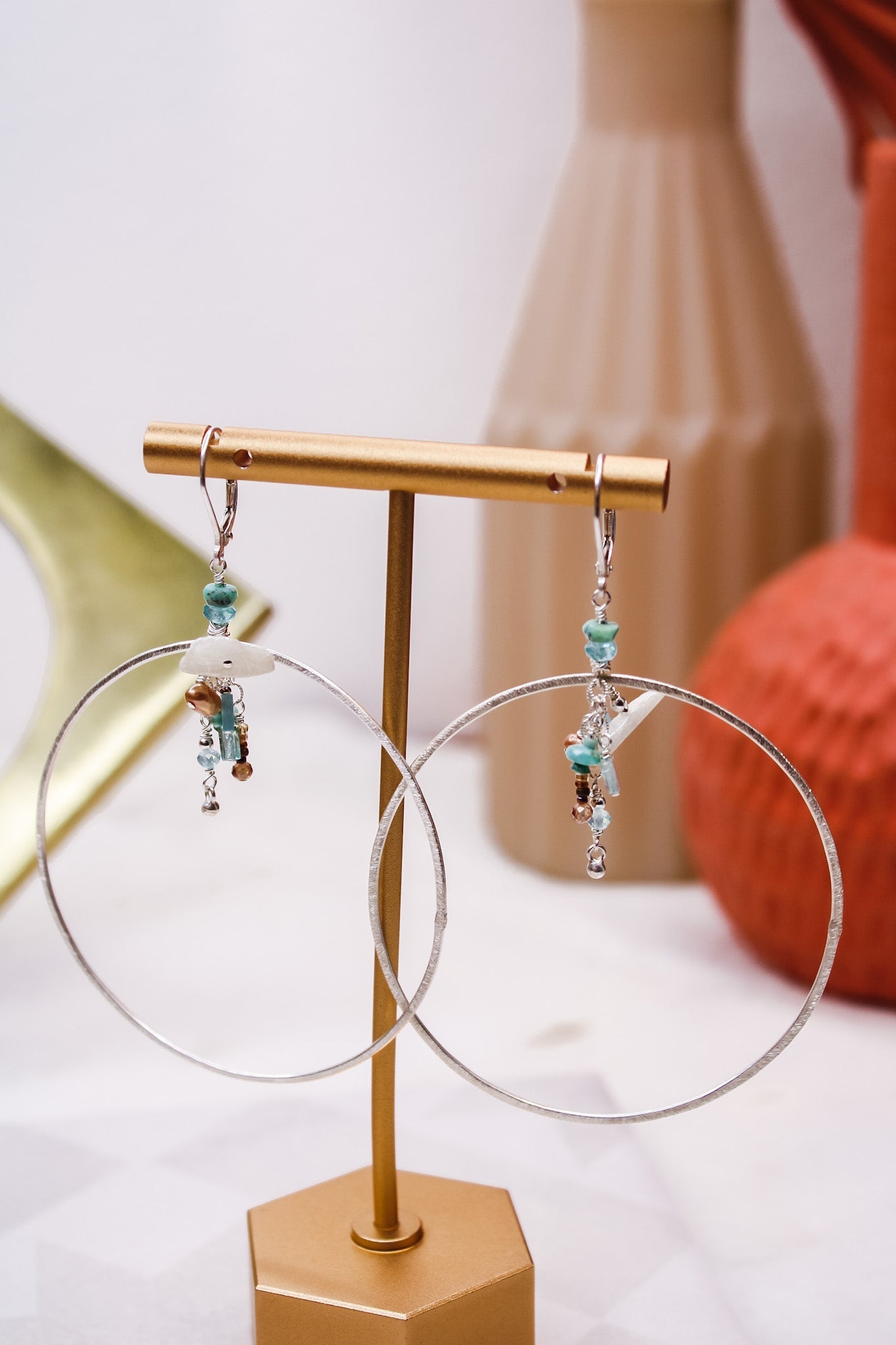 Silver & Turquoise Hoops #7030ChipitaEarrings