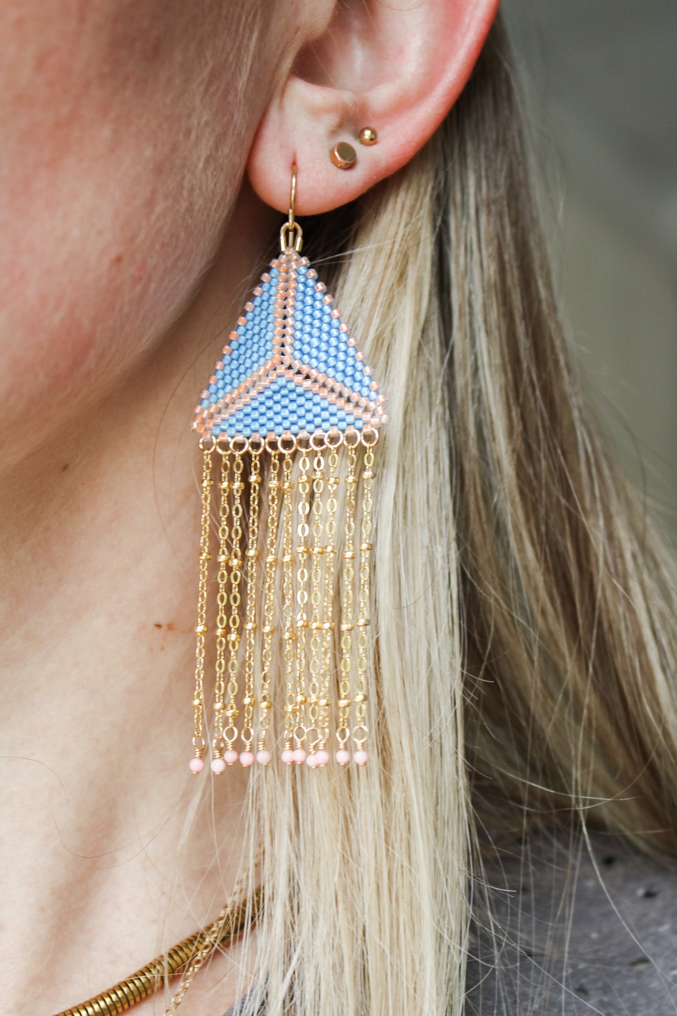 Triangle Chain Fringe Earring - Pink CoralDebra PyeattEarrings