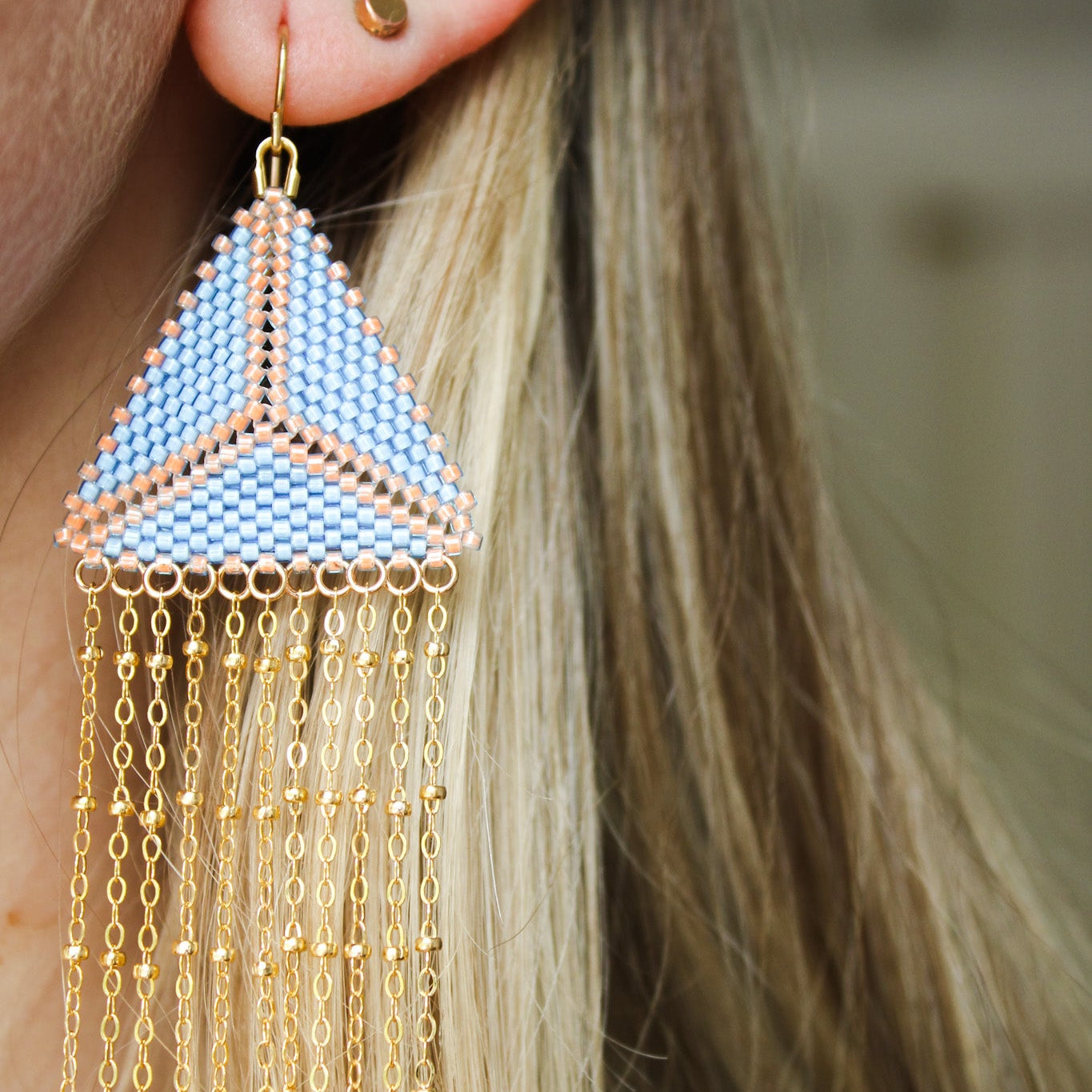 Triangle Chain Fringe Earring - Pink CoralDebra PyeattEarrings