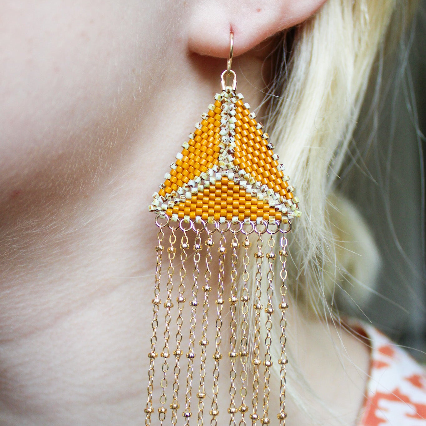 Triangle Chain Fringe Earring - Yellow JadeDebra PyeattEarrings