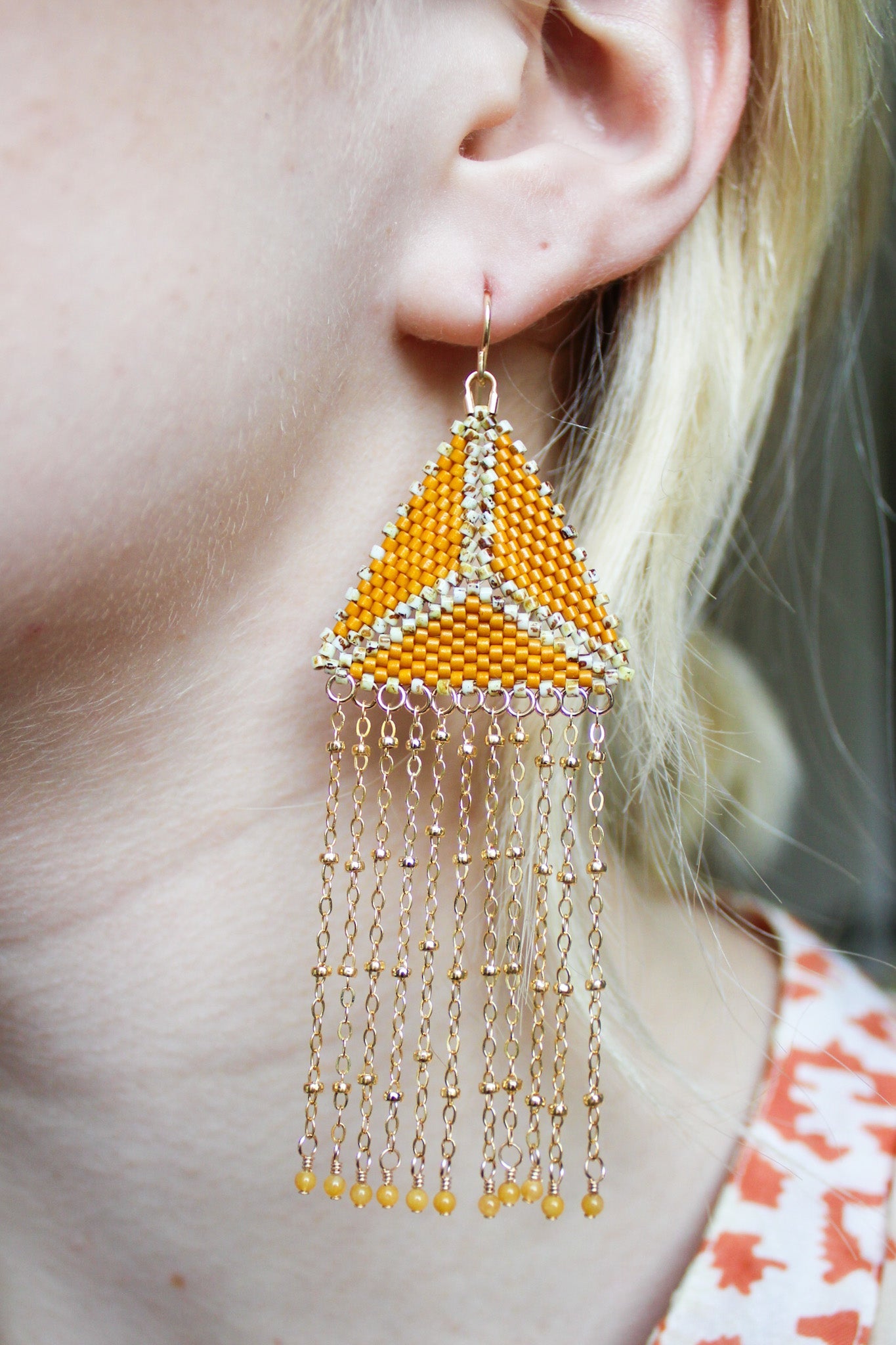 Triangle Chain Fringe Earring - Yellow JadeDebra PyeattEarrings