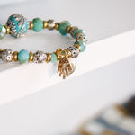 Turquoise, Gold & Silver Beaded Bracelet w HamsaJ.GainoBracelet