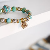 Turquoise, Gold & Silver Beaded Bracelet w HamsaJ.GainoBracelet